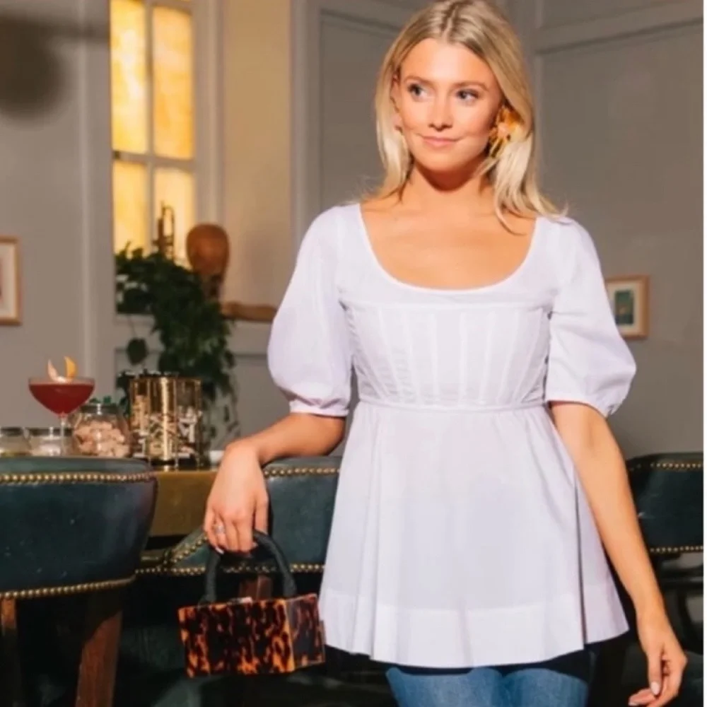 Tuckernuck White Nealy Scoop Neck Puff Sleeve Blouse